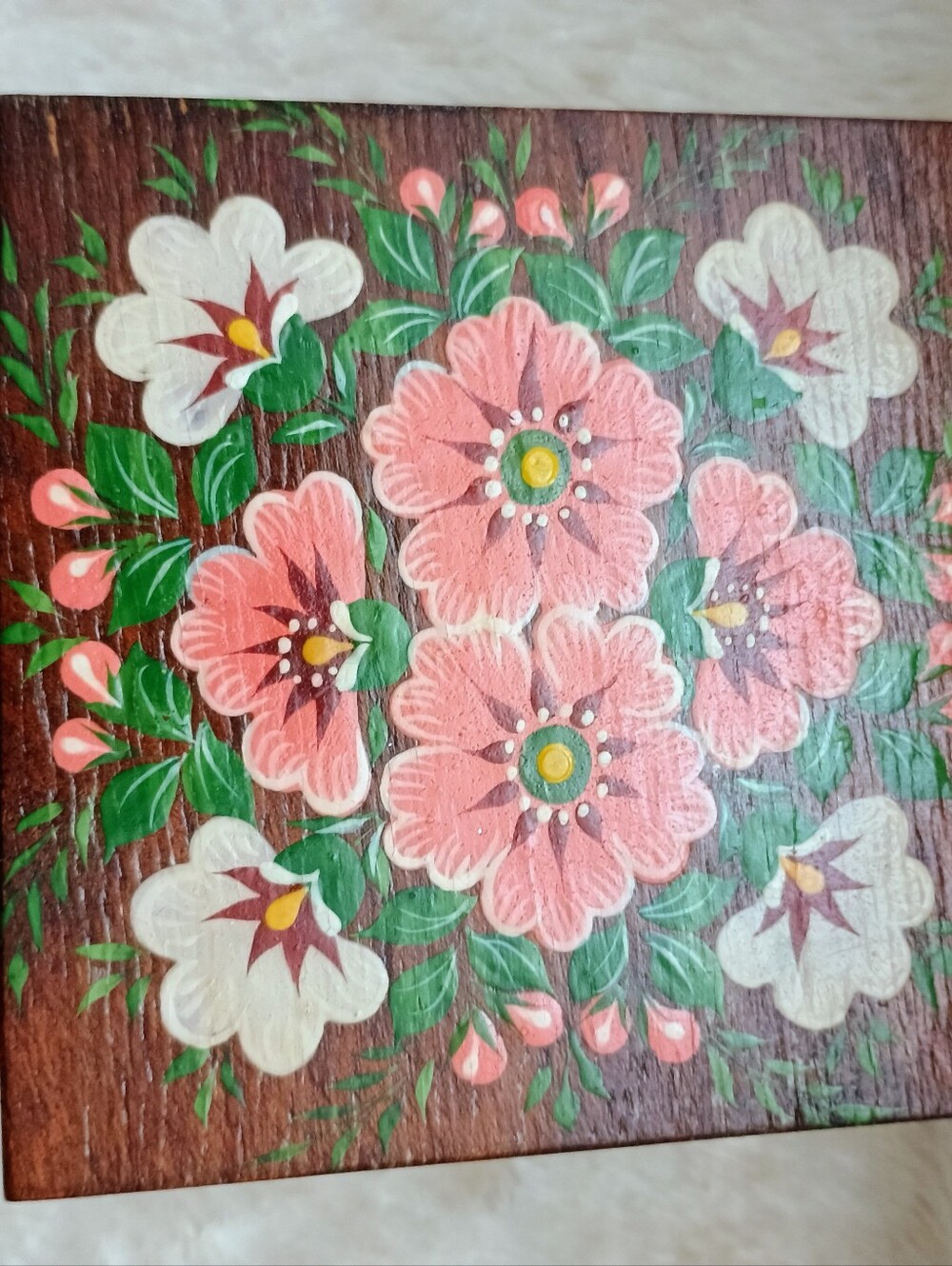 Vintage Soviet Zhlobin Hand Painted Wooden Trinket Box Belarus